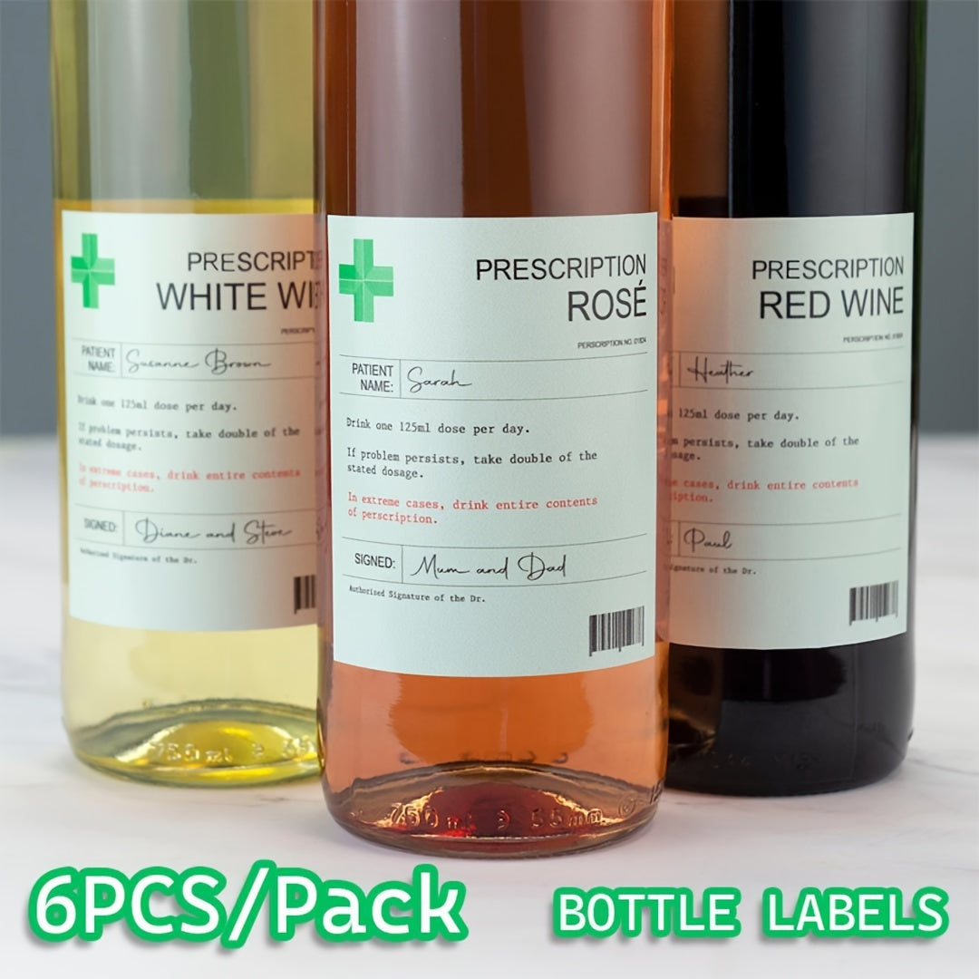 6pcs Prescription Wine Label Funny Vinyl Sticker