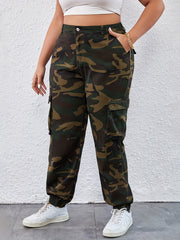 Women's Plus Camo Cargo Pants High Waist with Pockets