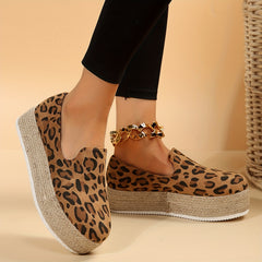 Leopard Pattern Slip On Espadrilles Low Heel Casual Outdoor Shoes