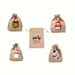 10pcs Christmas Burlap Gift Bags with Drawstring Xmas Party Favors Sacks