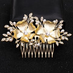 Crystal Pearl Flower Leaf Hairpin Hair Comb Clip Rhinestone Party Prom Bridal
