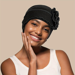 Ruffles Plate Flower Turban Cap Head Wrap Solid Elastic Beanies