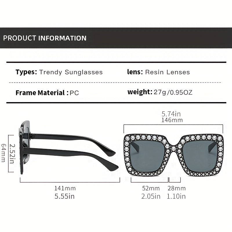 Rhinestone Sunglasses Women Square UV400 Sun Shades
