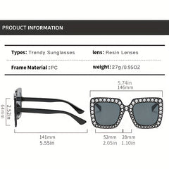 Rhinestone Sunglasses Women Square UV400 Sun Shades