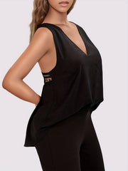 Lace Stitching V Neck Tank Top Summer Sleeveless Top