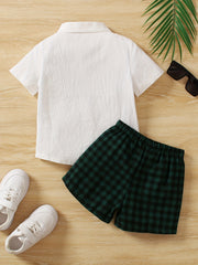 Toddler Boy's Gentlemen Bowtie Shirt & Plaid Shorts Set