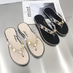 Rhinestone Slippers Open Toe Soft Sole Flip Flops