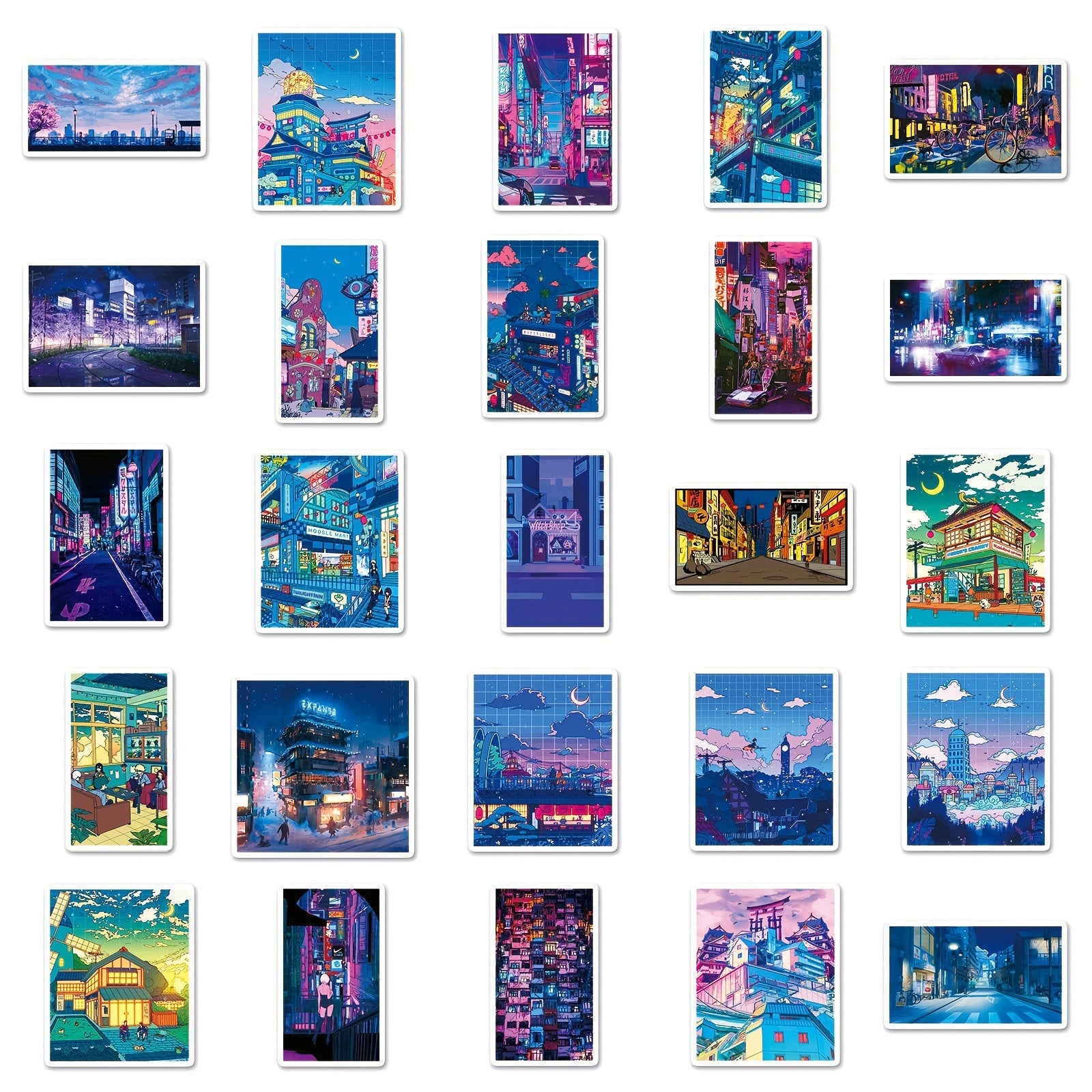 50 Night Scene Vinyl Stickers - Waterproof for Notebook, Laptop, Water Bottle