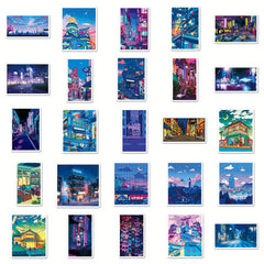 50 Night Scene Vinyl Stickers - Waterproof for Notebook, Laptop, Water Bottle
