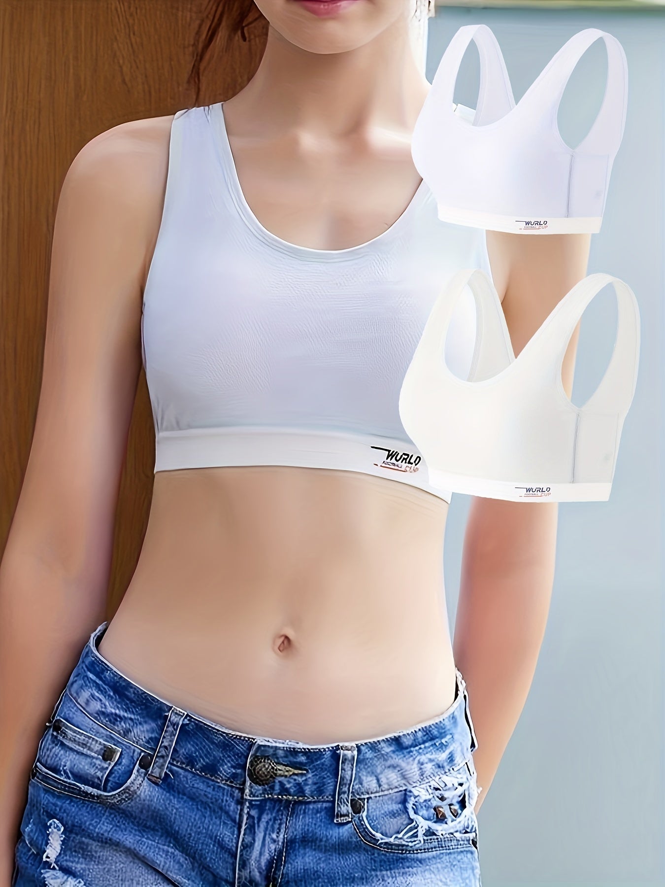 2pcs Wireless Letter Print Teen Bra Full Coverage Women's Lingerie