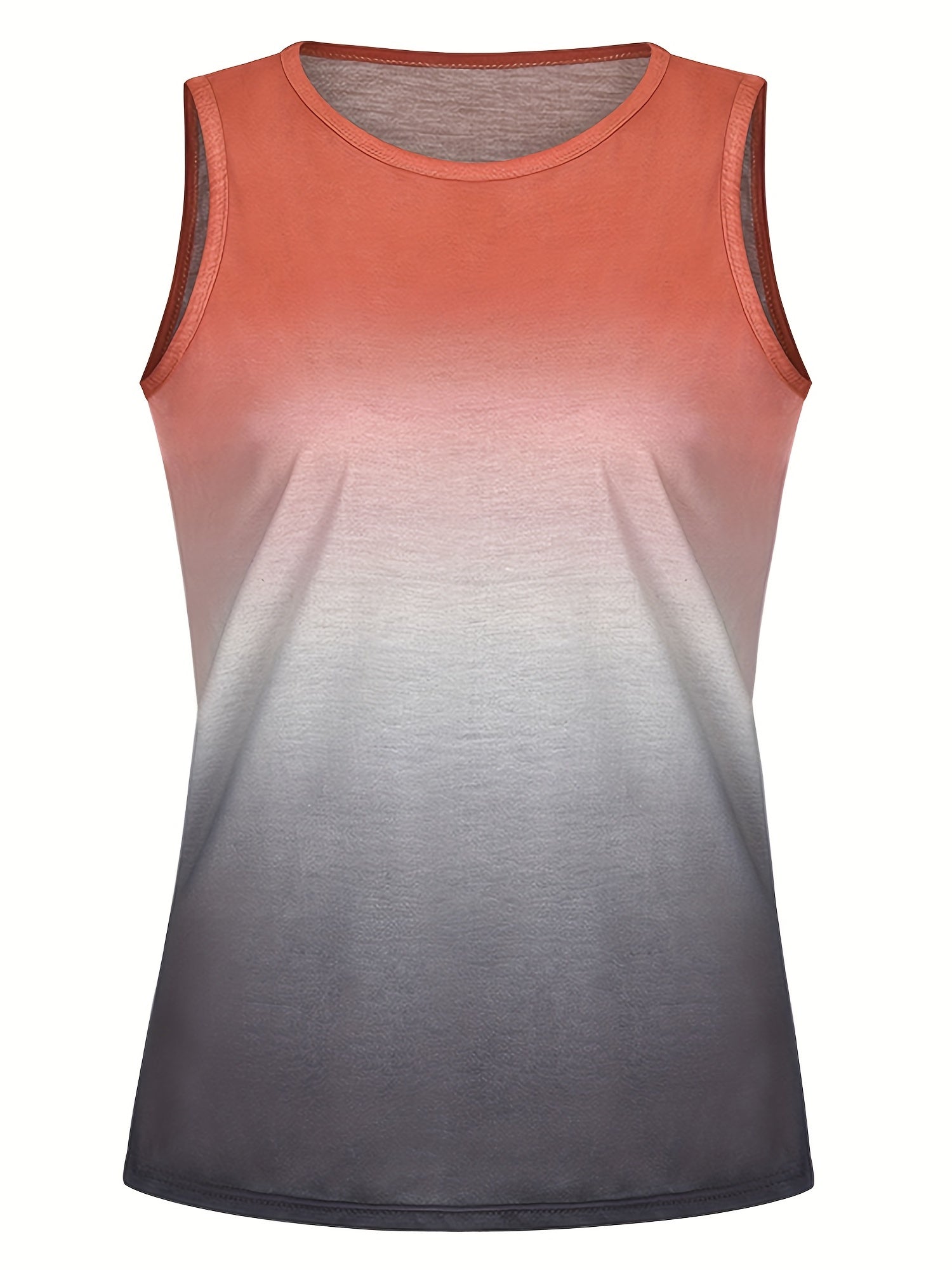 Ombre Print Tank Top Round Neck Stretchy Plus Women's