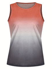 Ombre Print Tank Top Round Neck Stretchy Plus Women's