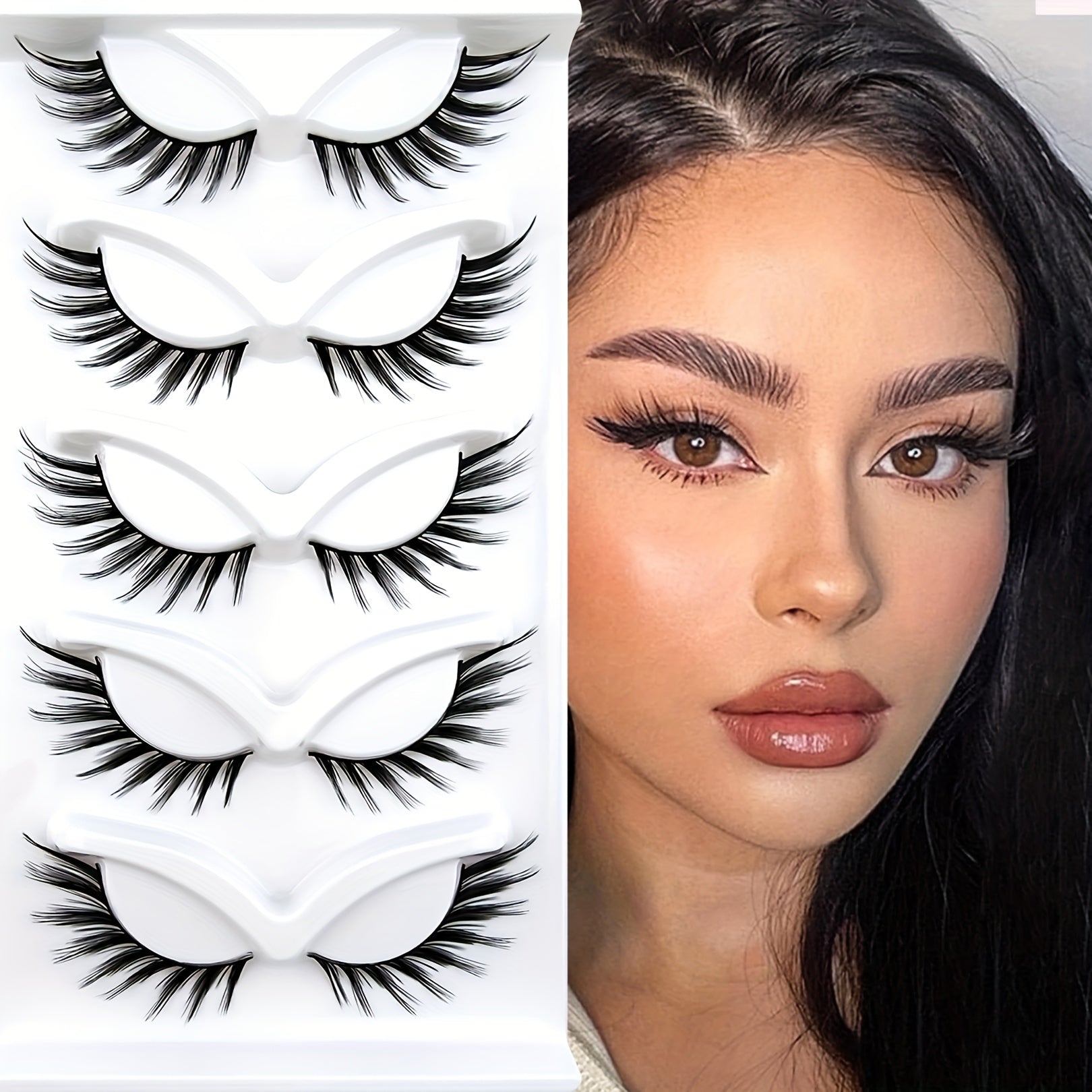5 Pairs Cat Eye Lashes Fluffy Curling Faux Mink False Eyelashes