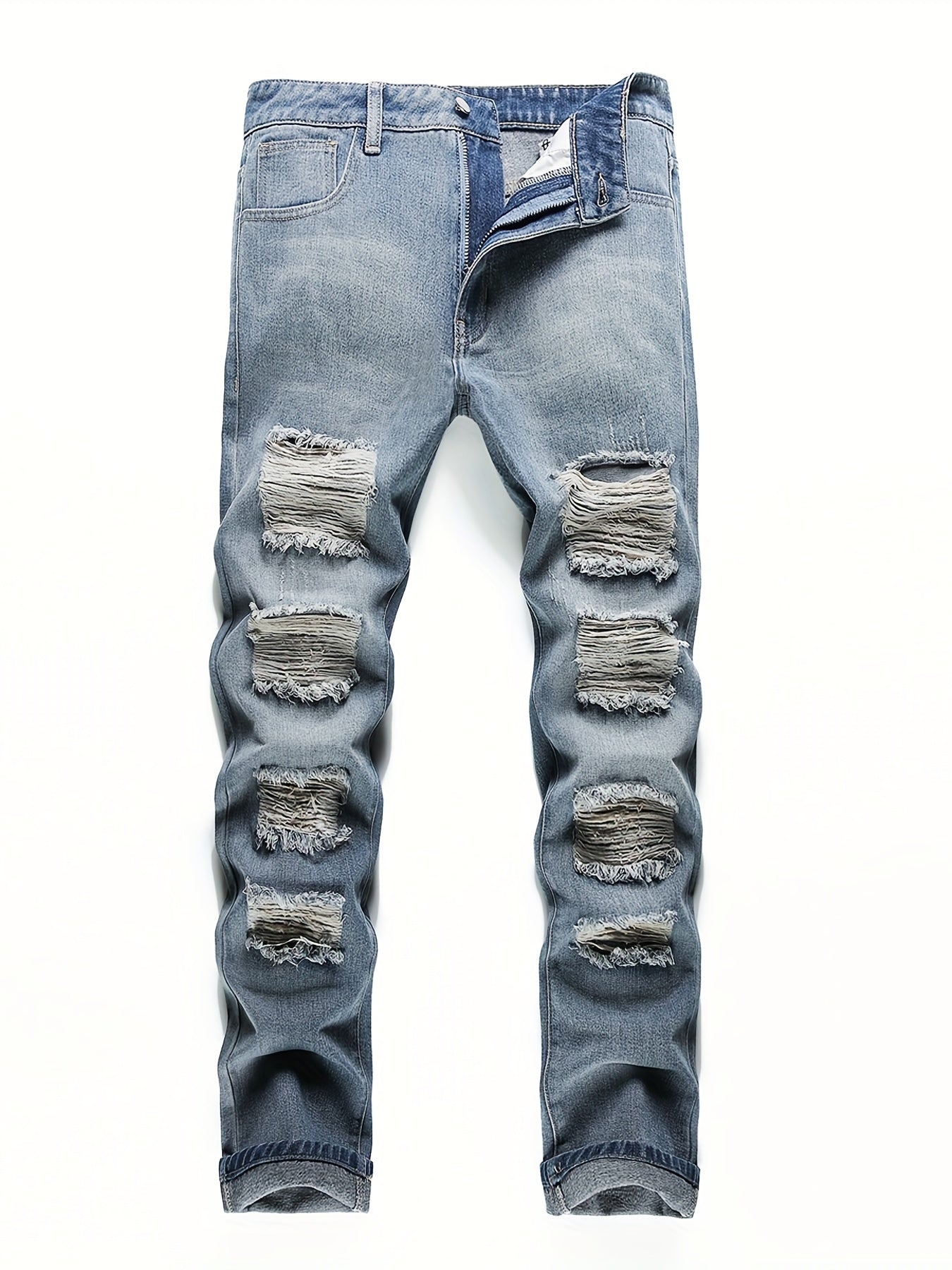 Casual Ripped Cotton Jeans Men's Street Style Denim Pants
