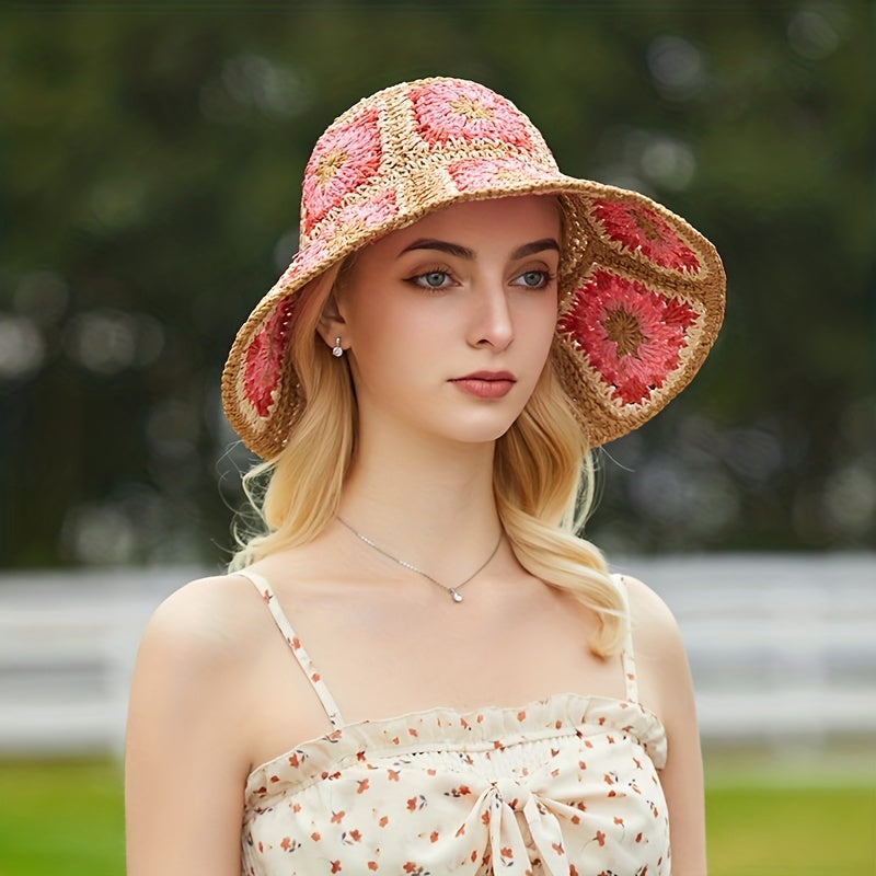 Vintage Floral Crochet Bucket Hat Bohemian Hollow Breathable Basin Hat