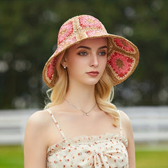 Vintage Floral Crochet Bucket Hat Bohemian Hollow Breathable Basin Hat