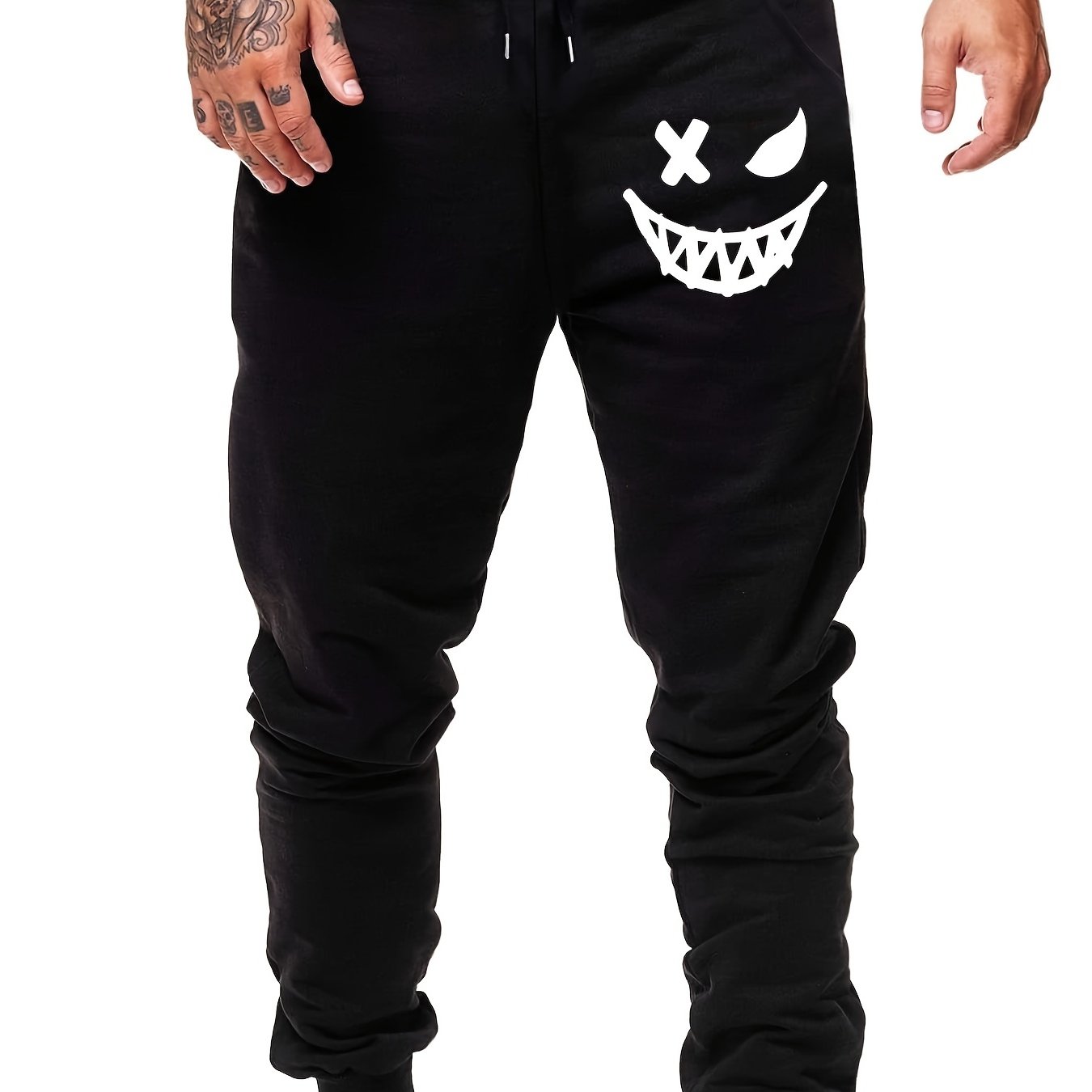 Men's Devil Smile Face Print Sweatpants Elastic Waist Sport Jogger Pants