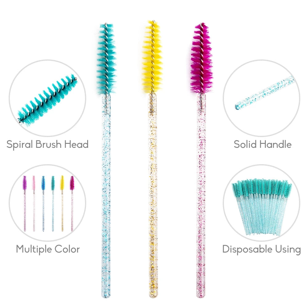50Pcs Disposable Crystal Eyelashes Brush Comb