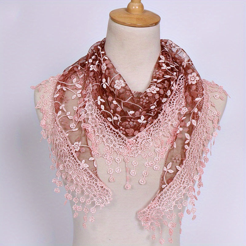 Floral Embroidery Lace Shawl Hollow Out Cape Wrap Triangle Scarf