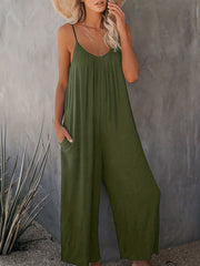 Solid Spaghetti Wide Leg Jumpsuit Casual Backless Sleeveless Jumpsuit