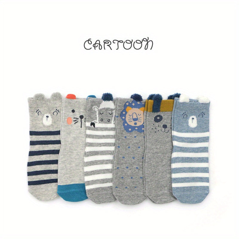 6 Pairs Kids Anti-Skid Breathable Crew Socks