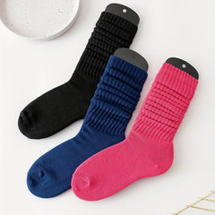 3 Pairs Solid Slouch Socks Comfy & Soft All match Sports Socks Women's Stockings