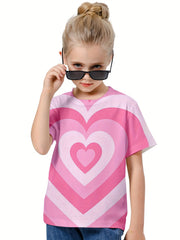 3D Heart Graphic Short Sleeve T shirt Kids Pullover Summer Clothes