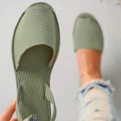 Women's Fabric Peep Toe Flat Sandals Solid Slingback Slip On Shoes