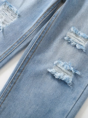 Girls' Cotton Slim Jeans Elastic Waist Ripped Jeans