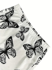 Butterfly Print High Waist Yoga Shorts for Women