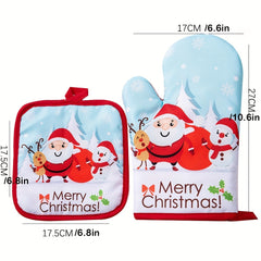 2pcs Merry Christmas Kitchen Gloves Heat Insulation Oven Mitts