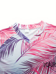 Men's Leaf Pattern Print V Neck Tee Spring Fall Outdoor