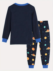 Boys Space Planets Graphic Cotton Pjs Sleepwear Set