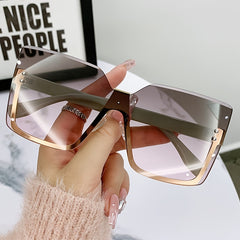 Vintage Oversized Square Sunglasses Women Rimless Shades Gradient Lens