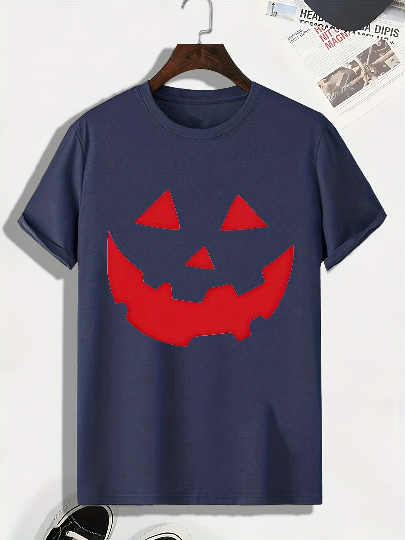 Men's Halloween Pumpkin Print T shirt Active Tee