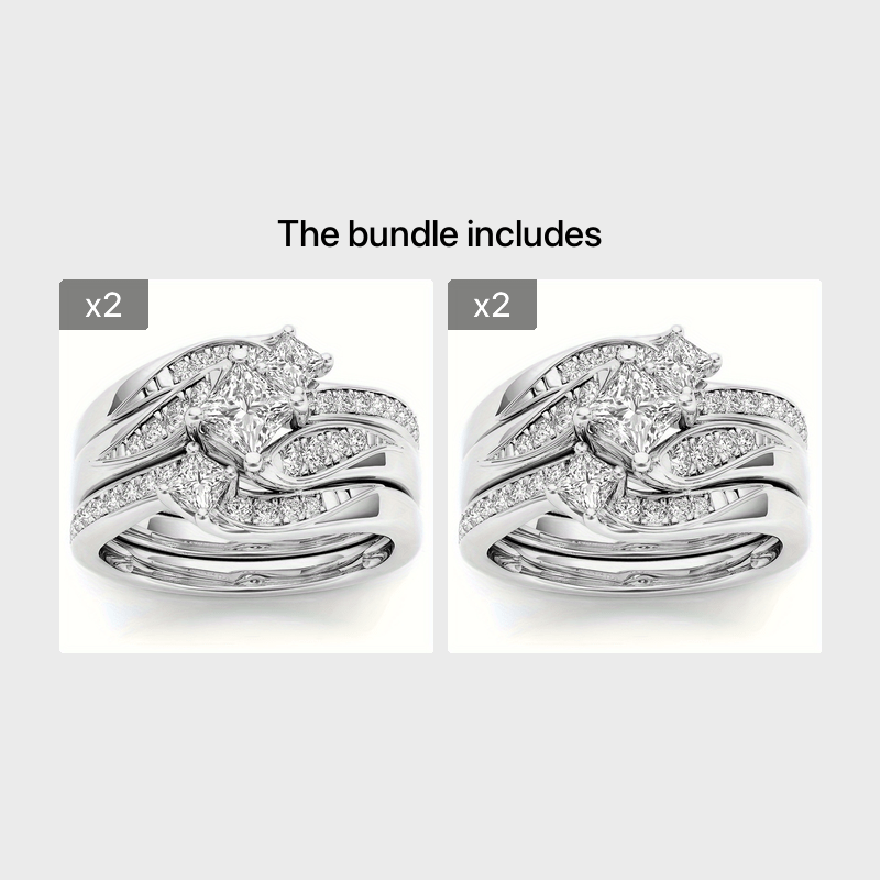 Classic Silver Stainless Steel Matching Ring With Sapphire Zircon Size 5-11