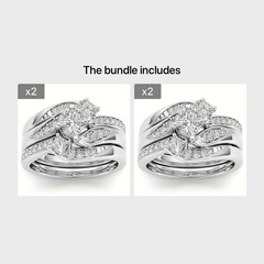 Classic Silver Stainless Steel Matching Ring With Sapphire Zircon Size 5-11