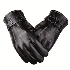 Men's Winter Thickened PU Leather Warm Gloves for Cycling Skiing