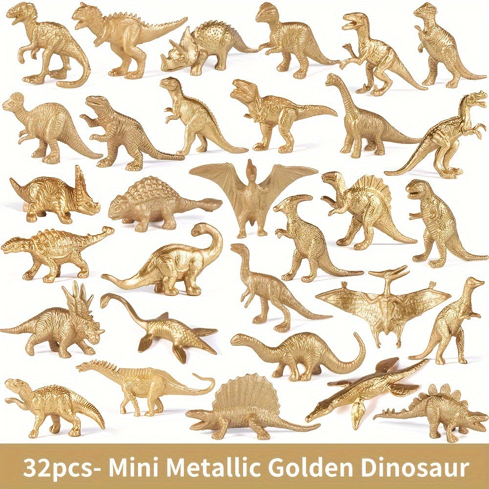 32pcs Mini Metallic Golden Dinosaur Figurine Toys Dino Party Supplies Cake