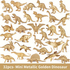 32pcs Mini Metallic Golden Dinosaur Figurine Toys Dino Party Supplies Cake