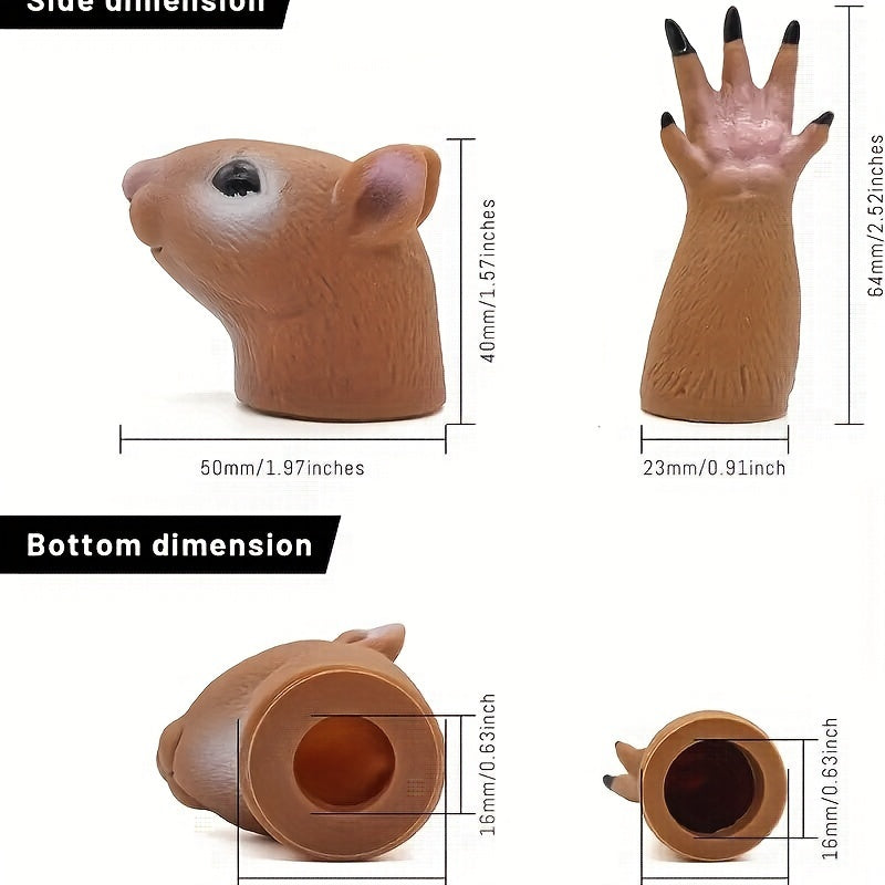 Squirrel Finger Puppets Silicone Light Brown Animal Puppet Theater Props Toy