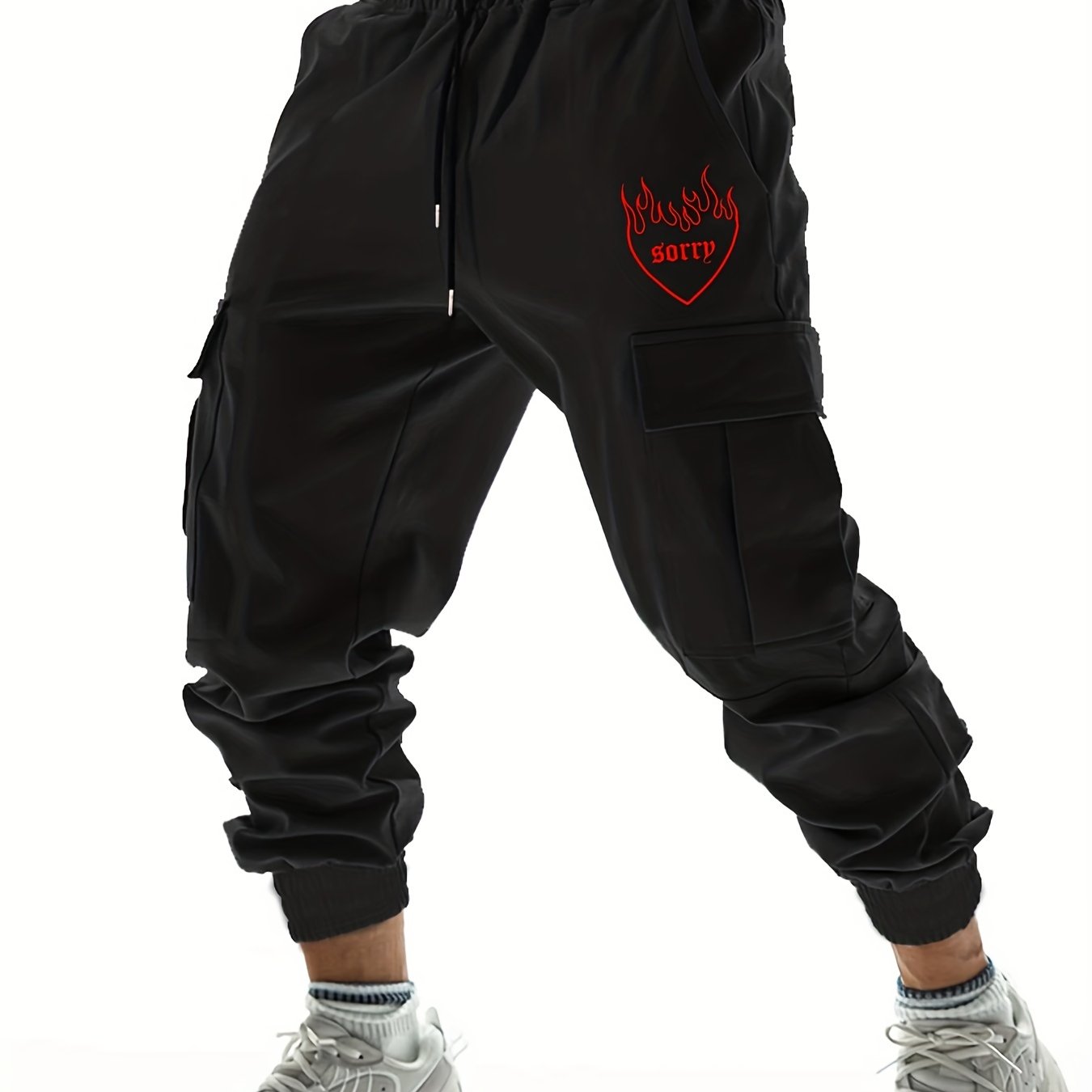 Flame Heart Pattern Joggers Men's Cargo Pants