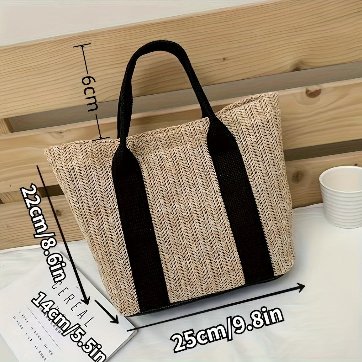 Boho Straw Tote Bag for Women - Summer Beach Travel Shoulder Bag