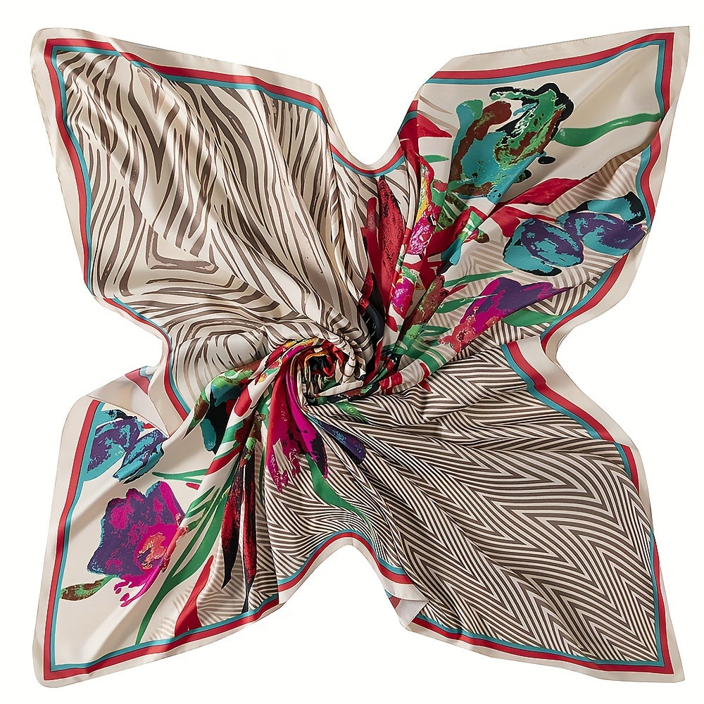 Flower & Chevron Bandana Silk Tube Top Scarf Wrap