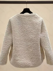 Solid Pocket Front Teddy Coat Casual Crew Neck Long Sleeve Outerwear