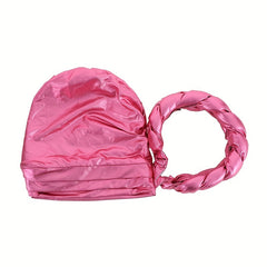 Pink Turban Cap Hot Stamping Braided Hijab Hat Elastic Bonnet Chemo Hats