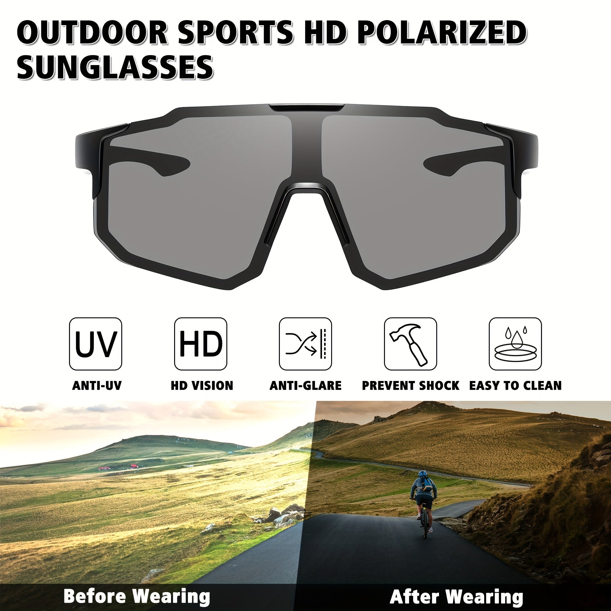 Men's Polarized Square Sunglasses Photochromic Lenses UV 400 Protection