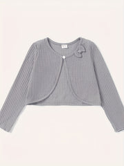 Kid Girl Cardigan Comfort Fit Bowknot Waffle Long Sleeve Jacket Cardigans