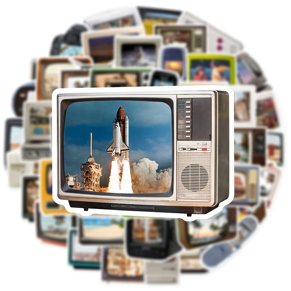 50pcs Retro TV Computer Graffiti Stickers Notebook Luggage Waterproof DIY Toys