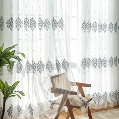 Sheer Curtain Panel with Flower Embroidery for Window